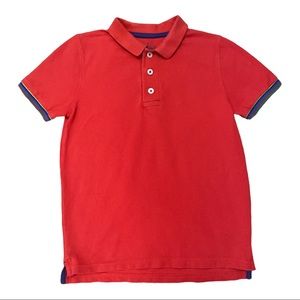 Mini Boden Polo Shirt Red with Rainbow Trim Boys 9-10  [K07]